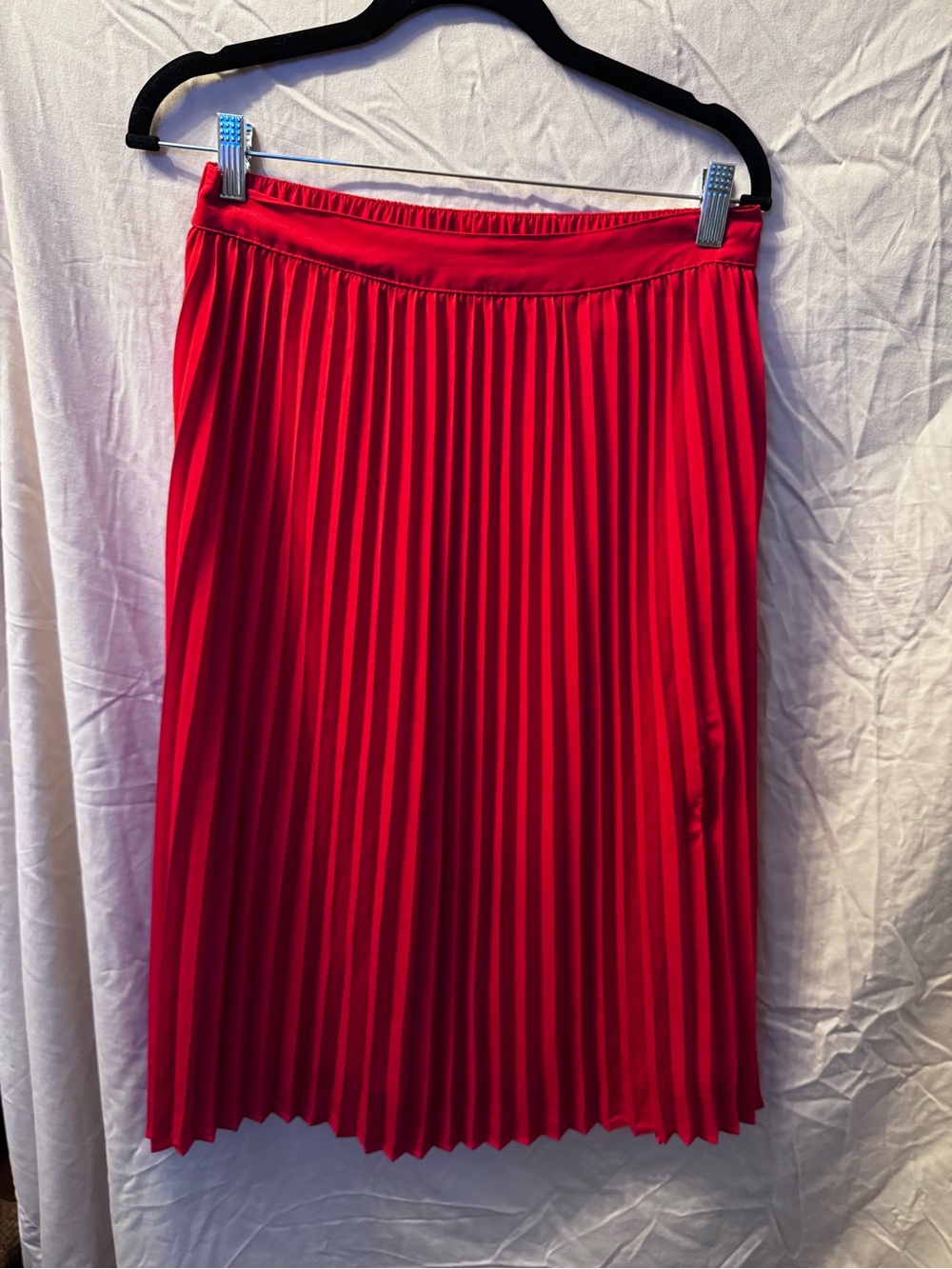 a new day Vibrant Red Pleated Midi Skirt